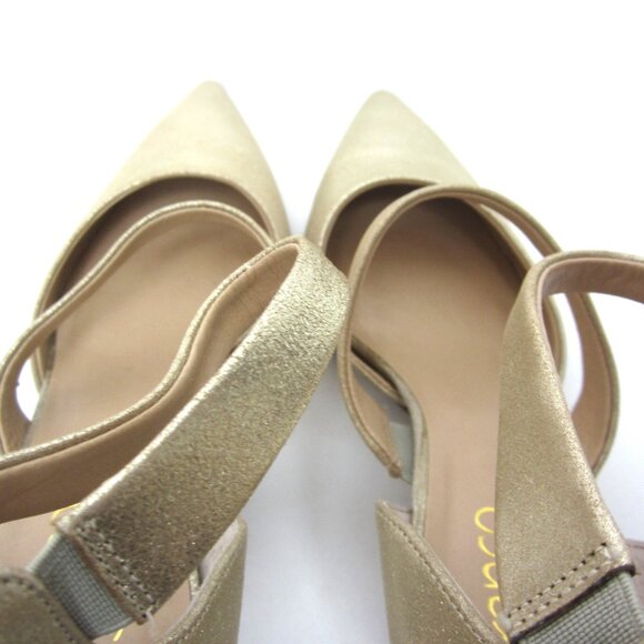 Franco Sarto Size 8.5M Soft Gold Suede Leather Heels Back Zip Ankle Strap - Picture 10 of 12